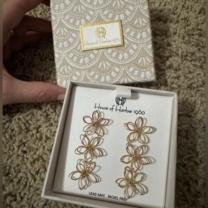 House of Harlow 1960 Gold Tone Floral Linear Earrings